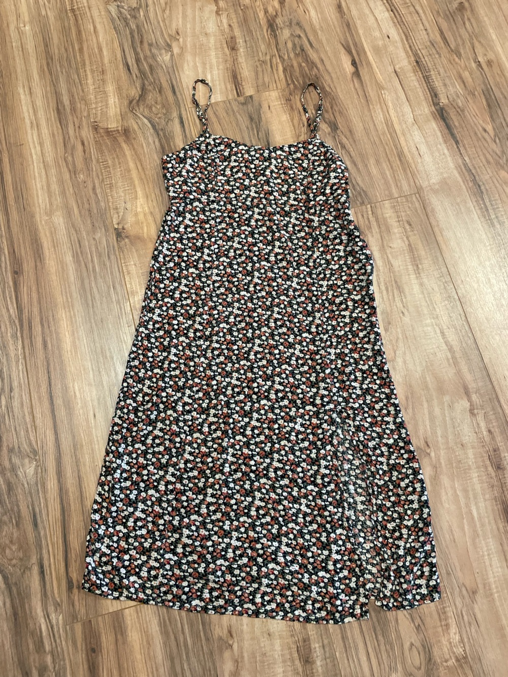 Volcom Floral Maxi Slip Dress in Black, Rust, and Cream